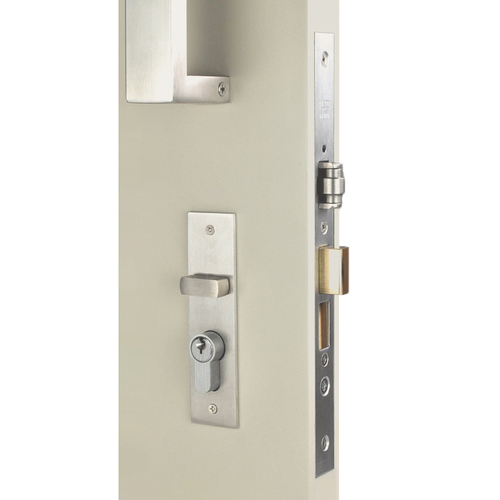 Nidus Rectangle OZI 3 Roller Mortice Lock Combo Left Hand Satin Stainless Steel CRL-OL-REC-SS
