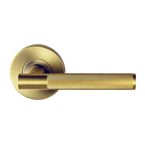 Nidus Knurled Domici Lever on Rose Leverset Satin Brass MDOMKPAS-SB