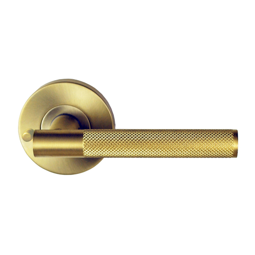 Nidus Knurled Domici Lever on Rose Privacy Set Satin Brass MDOMKPRI-SB