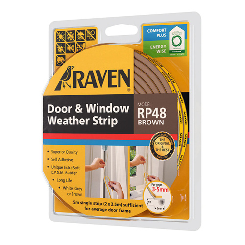 Raven EPDM Door And Window Weather Strip Self Adhesive 2 x 2.5m Brown R48B