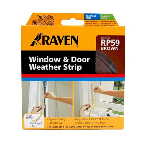 Raven EPDM Door And Window Self Adhesive Weather Strip Brown 5000MM RP59