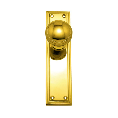 Superior Brass Door Knob on Edged Backplate Passage Set Polished Brass 4161
