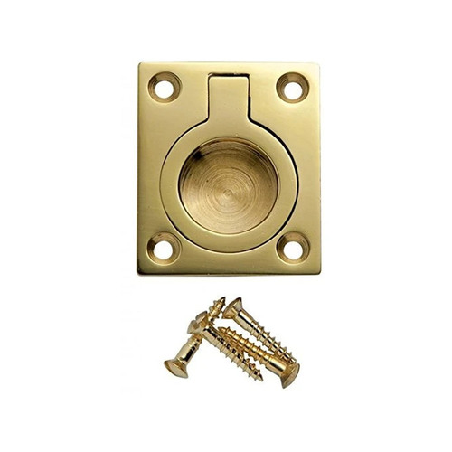 Out of Stock: ETA Mid June - Superior Brass Flush Ring Pull Handle 50X40mm Polished Brass 4450
