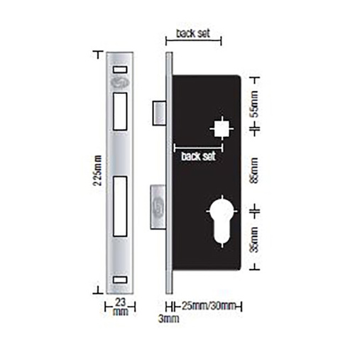 Superior Brass High Security Rebate Kit Satin Chrome 49210 Suits 9208 9209 85MM Centres