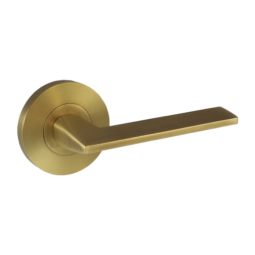 Builders Choice Door Lever on Round Rose 63mm Satin Brass 93585