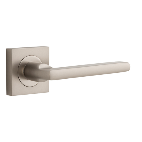 Iver Baltimore Door Lever on Square Rose Satin Nickel 52mm x 55mm 0279