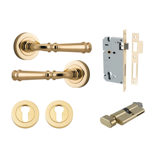 Iver Verona Door Lever on Round Rose Entrance Kit Key/Thumb Polished Brass 0310KENTR60KT