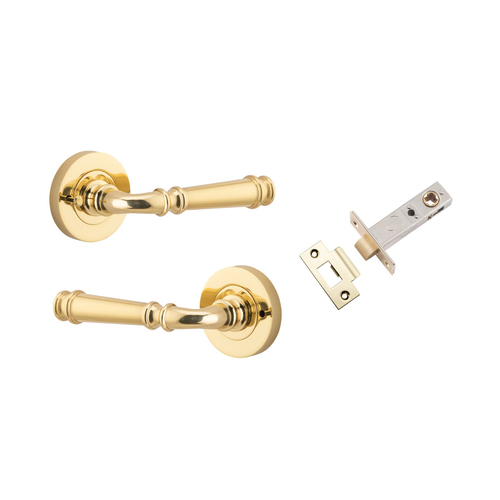 Iver Verona Door Lever Handle on Round Rose Inbuilt Privacy Polished Brass 0310KIBPRIV60
