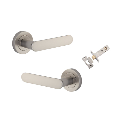 Iver Bronte Door Lever Handle on Round Rose Passage Kit Satin Nickel 0339KPASS60