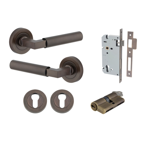 Iver Berlin Door Lever on Round Rose Entrance Kit Key/Key Signature Brass 0341KENTR60KK