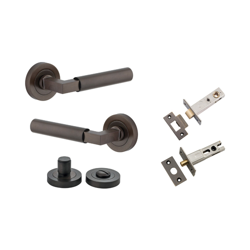 Iver Berlin Door Lever Handle on Round Rose Privacy Kit Signature Brass 0341KPRIV60
