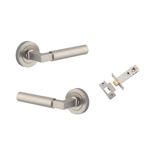 Iver Berlin Door Lever Handle on Round Rose Passage Kit Satin Nickel 0349KPASS60