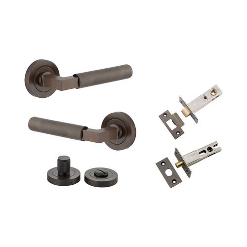 Iver Brunswick Door Lever Handle on Round Rose Privacy Kit Signature Brass 0351KPRIV60