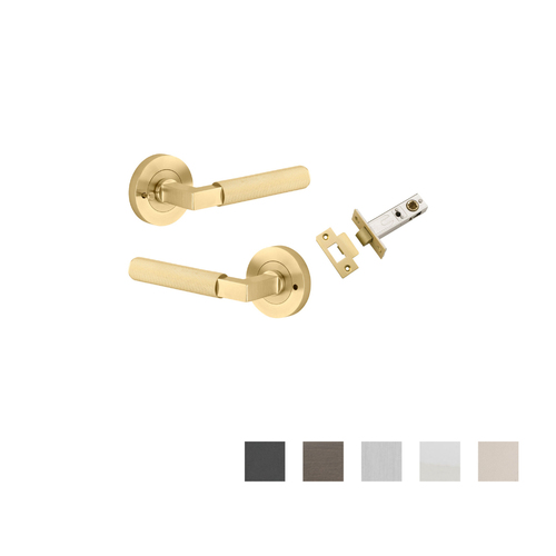 Iver Brunswick Door Lever on Round Rose Inbuilt Privacy Kit 60mm Backset