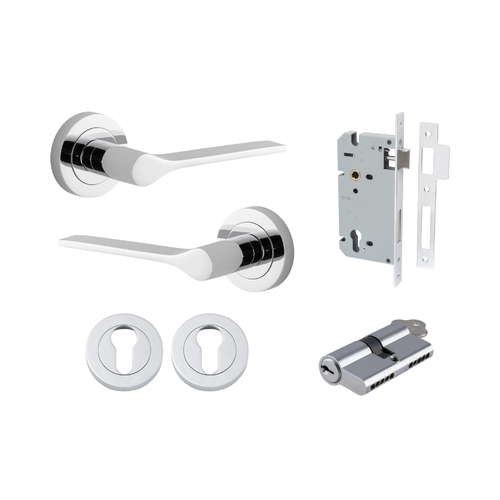 Iver Como Door Lever Handle on Round Rose Entrance Kit Key/Key Polished Chrome 0364KENTR60KK