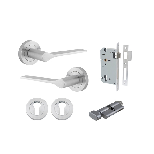 Iver Como Door Lever Handle on Round Rose Entrance Kit Key/Thumb Brushed Chrome 0365KENTR60KT