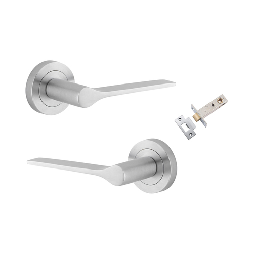 Iver Como Door Lever Handle on Round Rose Passage Kit Brushed Chrome 0365KPASS60