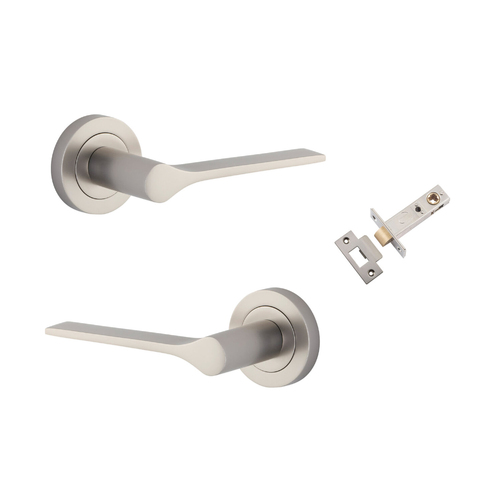 Iver Como Door Lever Handle on Round Rose Passage Kit Satin Nickel 0369KPASS60
