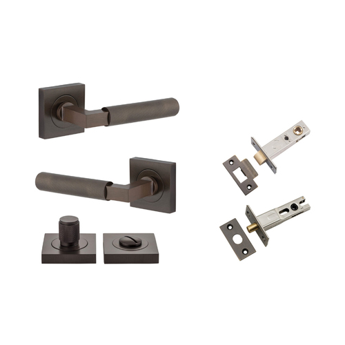 Iver Brunswick Door Lever Handle on Square Rose Privacy Kit Signature Brass 0421KPRIV60