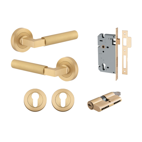 Iver Berlin Door Lever on Round Rose Entrance Kit Key/Key Brushed Brass 0453KENTR60KK