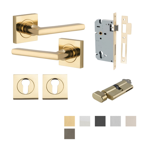 Iver Baltimore Door Lever on Square Rose Pair Entrance Kit Key/Thumb - Available in Various Finishes
