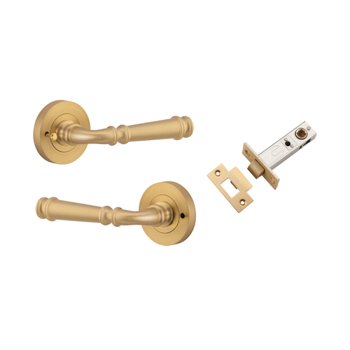 Iver Verona Door Lever Handle on Round Rose Inbuilt Privacy Brushed Brass 0602KIBPRIV60