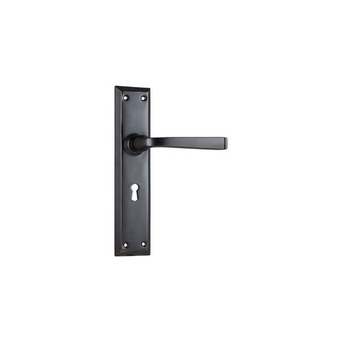 Tradco Menton Door Lever Handle on Long Backplate Lock Antique Copper 0682