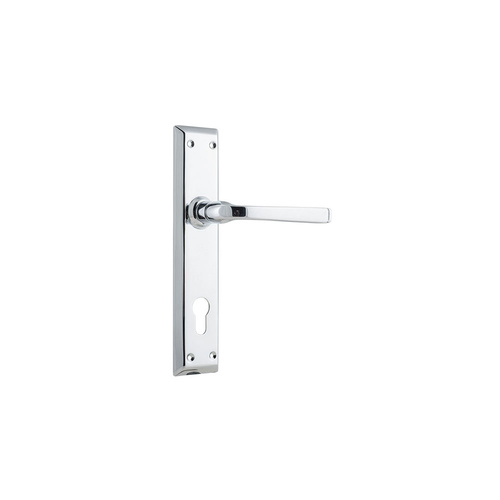 Tradco Menton Lever Handle on Long Backplate Euro 85mm Chrome Plated 0684E85
