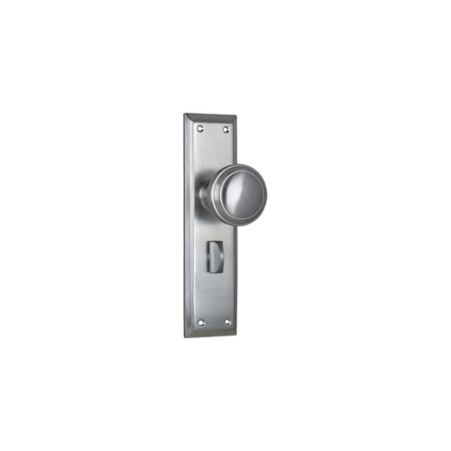 Tradco Milton Knob on Long Backplate Privacy Satin Chrome 0736P