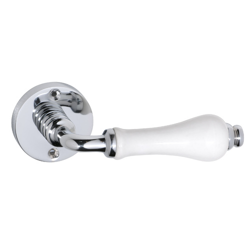 Out of Stock: ETA Mid August - Tradco Exeter Lever on Rose White Porcelain Polished Chrome 50mm 0757