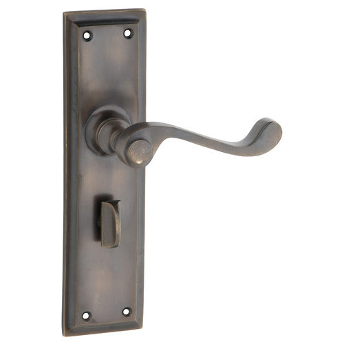 Tradco Milton Door Lever Handle on Long Backplate Privacy Antique Brass 0786P