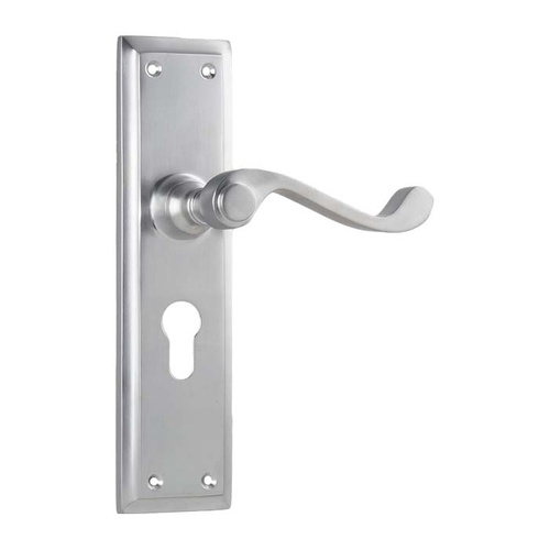 Tradco Milton Door Lever Handle on Long Backplate Euro Satin Chrome 0794E