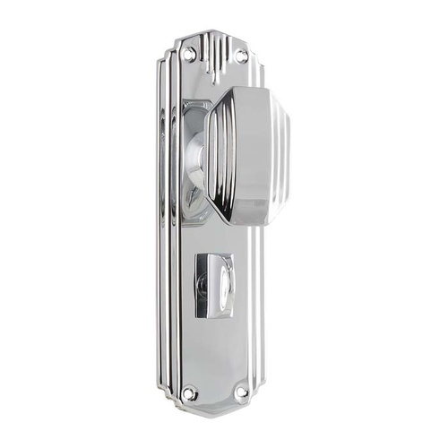 Tradco Napier Art Deco Door Knob on Backplate Privacy Chrome Plated 0804P