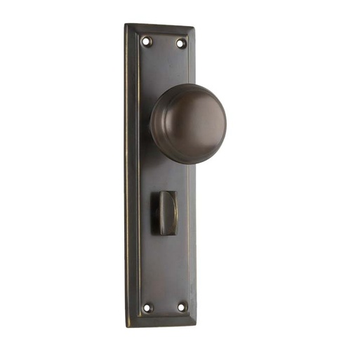 Out of Stock: ETA End January - Tradco Richmond Door Knob on Long Backplate Privacy Antique Brass 0841P