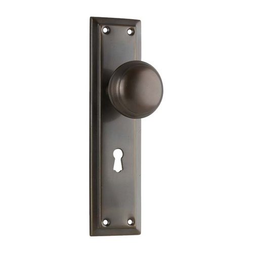 Out of Stock: ETA Mid September - Tradco Richmond Door Knob on Long Backplate Lock Antique Brass 0842