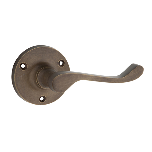 Tradco Victorian Door Lever Handle on Round Rose Antique Brass 0850