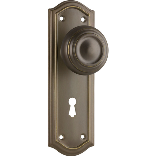 Out of Stock: ETA Early February - Tradco Kensington Door Knob on Backplate Lock Antique Brass 0857