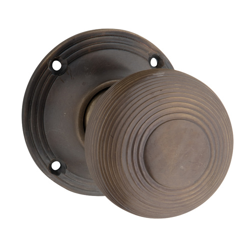 Restocking Soon: ETA End July - Tradco Reeded Mortice Door Knob Antique Brass 0860