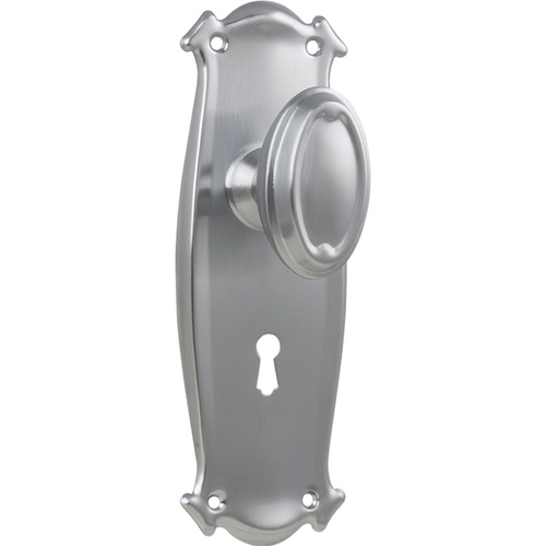 Restocking Soon: ETA End October - Tradco Bungalow Door Knob on Backplate Lock Satin Chrome 0871