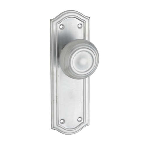 Restocking Soon: ETA End May - Tradco Kensington Door Knob on Backplate Passage Satin Chrome 0872
