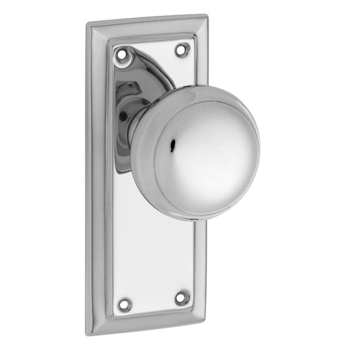 Out of Stock: ETA Mid September - Tradco Richmond Door Knob on Short Backplate Passage Chrome Plated 0880