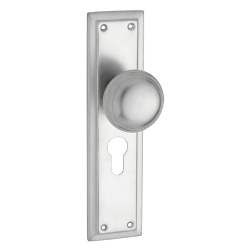Tradco Richmond Door Knob on Long Backplate Euro Satin Chrome 0884E
