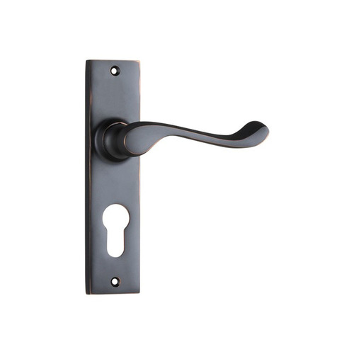 Tradco Fremantle Lever Handle on Rectangular Backplate Euro Antique Copper 0895E