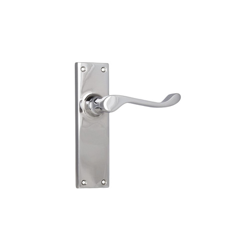 Tradco Victorian Door Lever Handle on Long Backplate Passage Chrome Plated 0907
