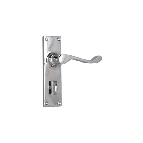 Tradco Victorian Door Lever Handle on Long Backplate Privacy Chrome Plated 0907P