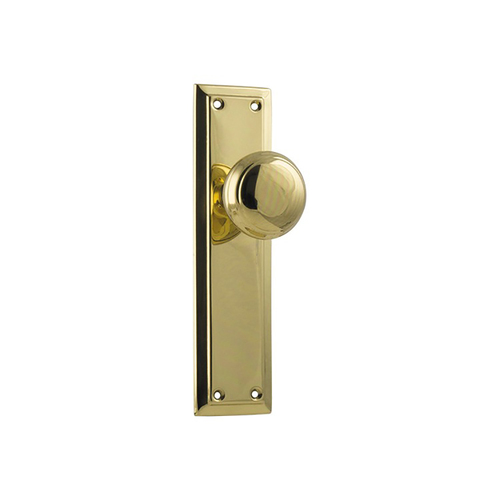 Tradco Richmond Door Knob on Long Backplate Passage Polished Brass 0981