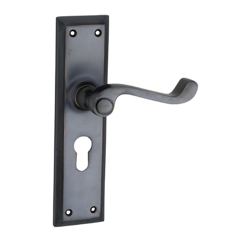 Tradco Milton Lever on Long Backplate Euro Antique Copper 1014E