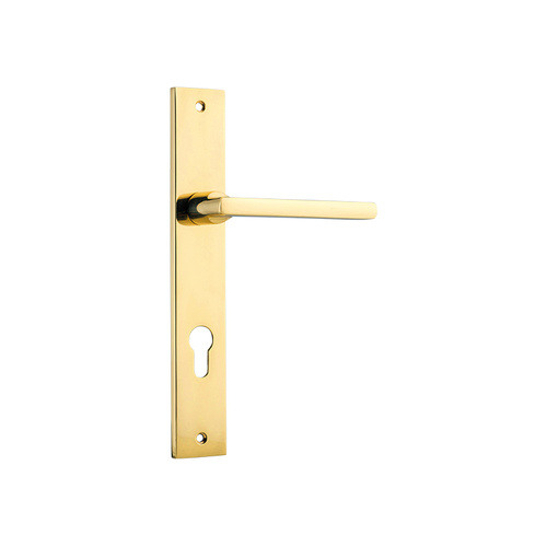 Iver Baltimore Lever on Rectangular Backplate Euro 85mm Polished Brass 10202E85