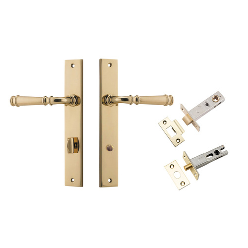 Iver Verona Door Lever on Rectangular Backplate Privacy Kit with Turn Polished Brass 10206KPRIV60