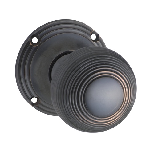Restocking Soon: ETA Mid May - Tradco Reeded Mortice Door Knob Antique Copper 1034